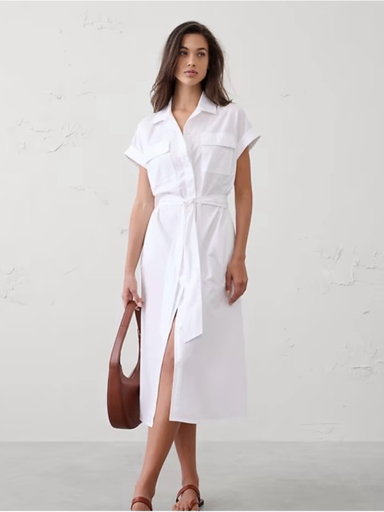 Banana Republic Dresses & Skirts - Banana Republic White Tie-Waist Midi Shirt Dress